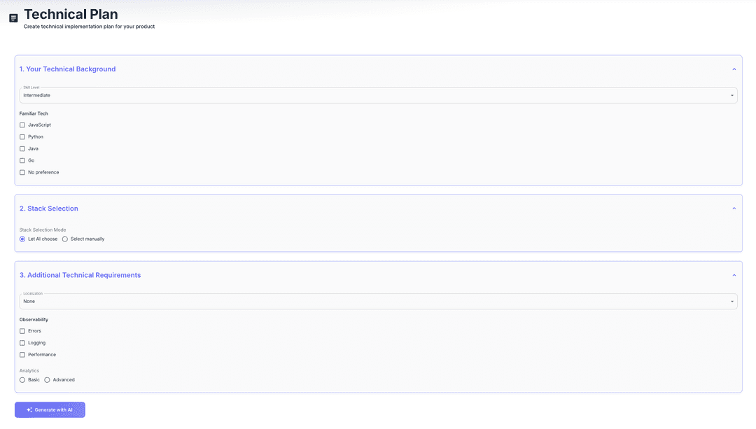 Generate technical plan